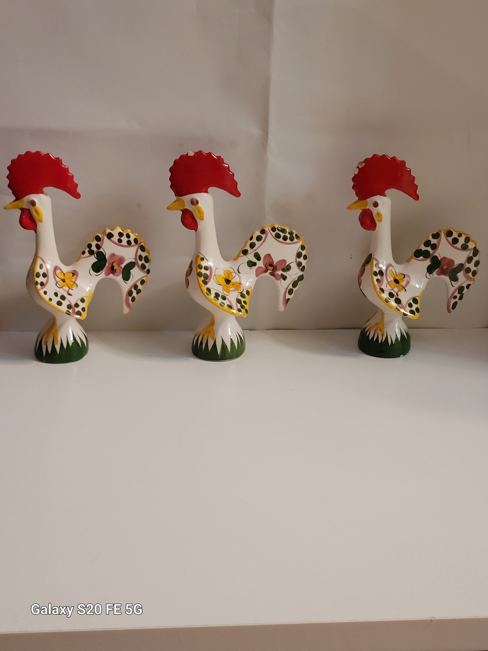 Hand-Painted Ceramic Rooster Figurine — Red, White, Green